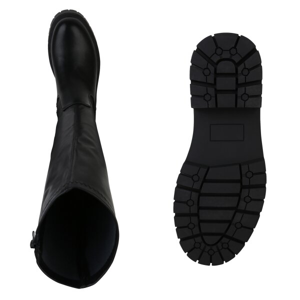 Stiefelparadies Damen Plateaustiefel in Schwarz Wochenangebot
