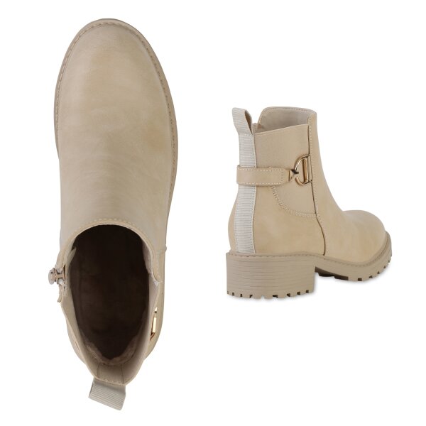 Stiefelparadies Damen Klassische Stiefeletten in Beige Nur für heute