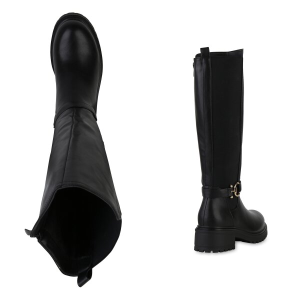 Stiefelparadies Damen Bikerstiefel in Schwarz Sonderangebot der Fabrik