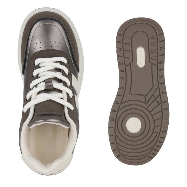 Stiefelparadies Damen Sneaker Low in Grau Metallic Discount Store für neue Produkte