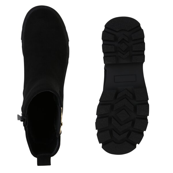Stiefelparadies Damen Klassische Stiefeletten in Schwarz Velours 50% Rabatt mit kostenlosem Versand