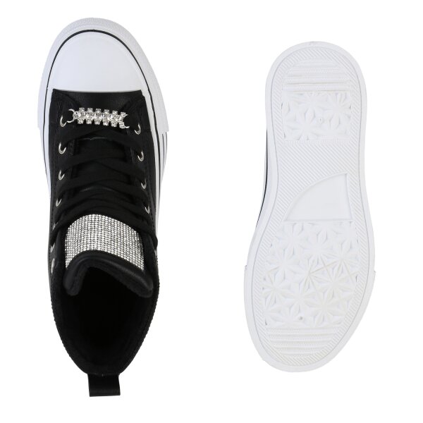 Stiefelparadies Damen Plateau Sneaker in Schwarz Clearance-Verkauf