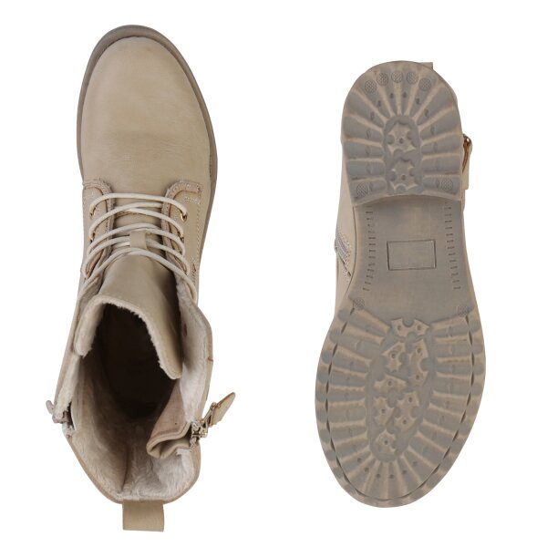 Stiefelparadies Damen Schnürstiefeletten in Beige Kostenloser Versand international