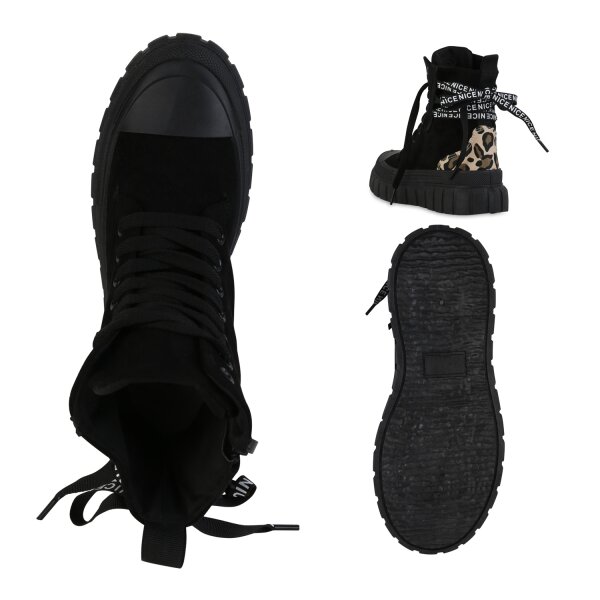 Stiefelparadies Damen Plateau Sneaker in Schwarz Leo Black Friday Preise