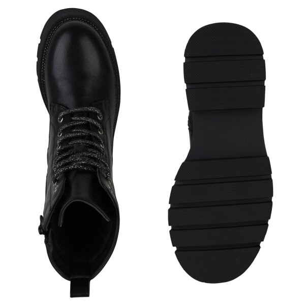 Stiefelparadies Damen Schnürstiefeletten in Schwarz 50% Rabatt für begrenzte Zeit
