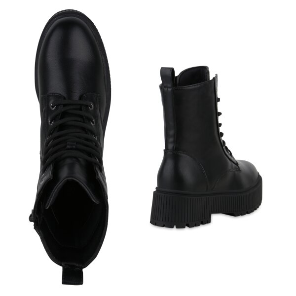 Stiefelparadies Damen Plateau Boots in Schwarz Schlussverkauf