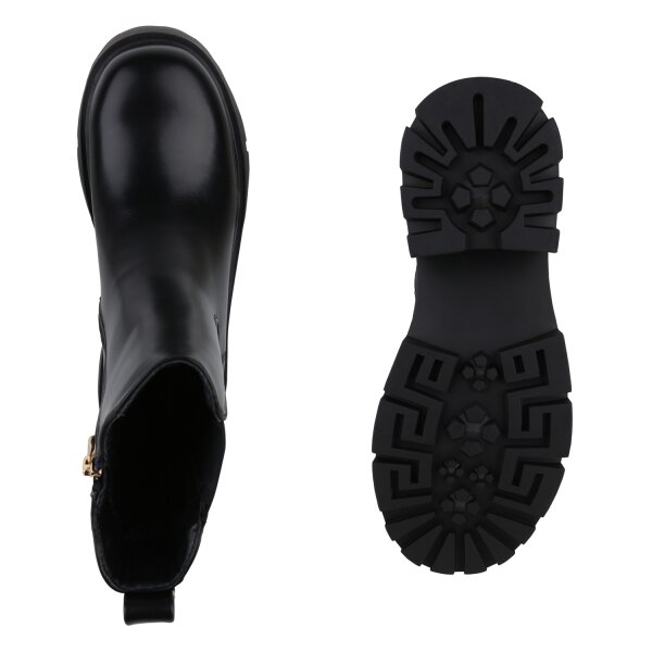 Stiefelparadies Damen Plateau Boots in Schwarz Kostenloser Versand