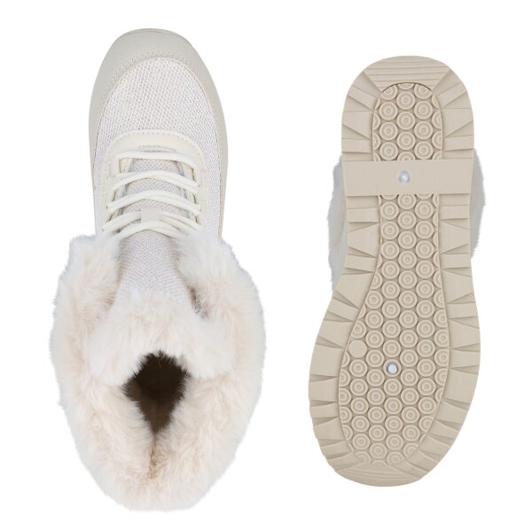 Stiefelparadies Damen Sneakerstiefel in Beige Limitierter Zeitrabatt