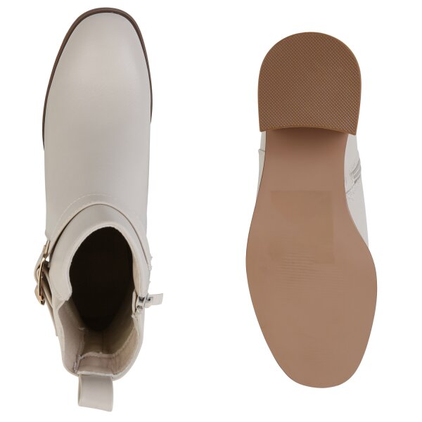 Stiefelparadies Damen Biker Boots in Beige Lagerräumung