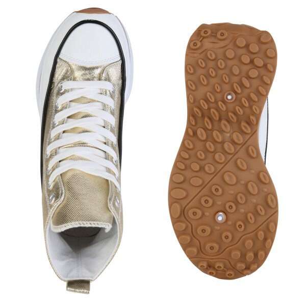 Stiefelparadies Damen Plateau Sneaker in Gold Top Angebot