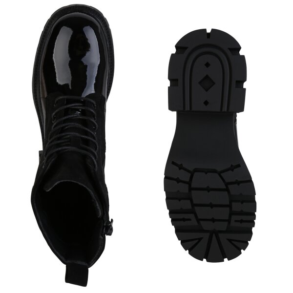 Stiefelparadies Damen Schnürstiefeletten in Schwarz Lack Online Outlet