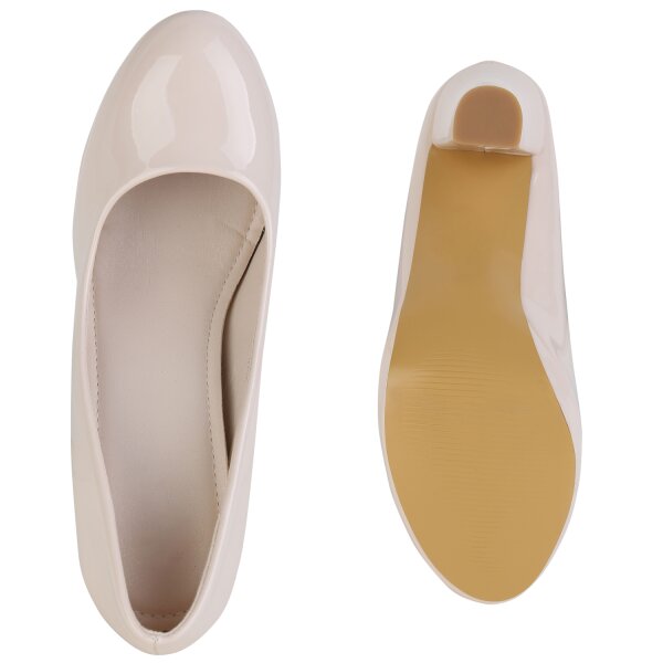 Stiefelparadies Damen Klassische Pumps in Beige Lack Bestseller
