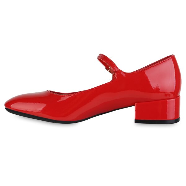 Stiefelparadies Damen Riemchenballerinas in Rot Lack Kostenlose Rückgabe