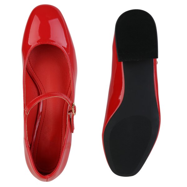 Stiefelparadies Damen Riemchenballerinas in Rot Lack Kostenlose Rückgabe