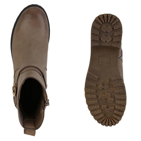 Stiefelparadies Damen Biker Boots in Khaki Bis zu 50% Rabatt