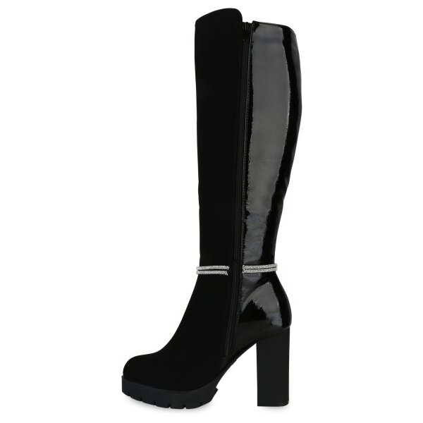 Stiefelparadies Damen High Heels in Schwarz Lack Sonderangebot der Fabrik