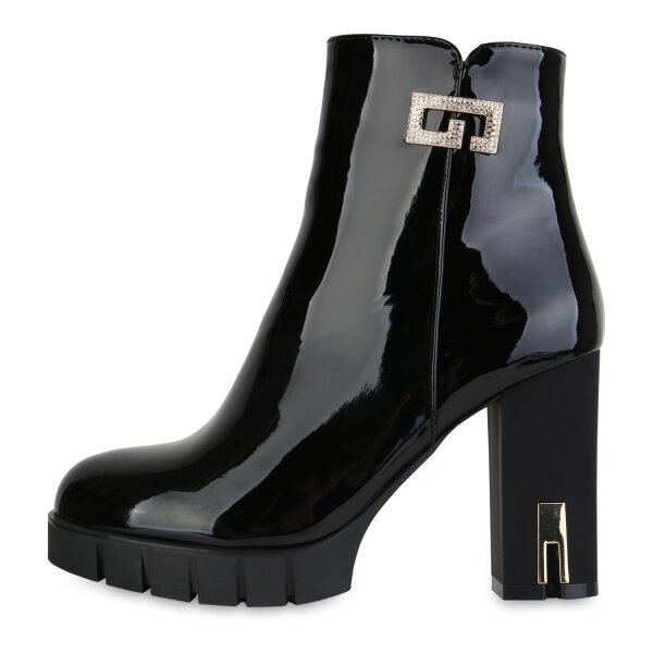 Stiefelparadies Damen Klassische Stiefeletten in Schwarz Lack Speichern exportieren
