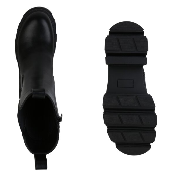 Stiefelparadies Damen Plateau Boots in Schwarz zollfrei
