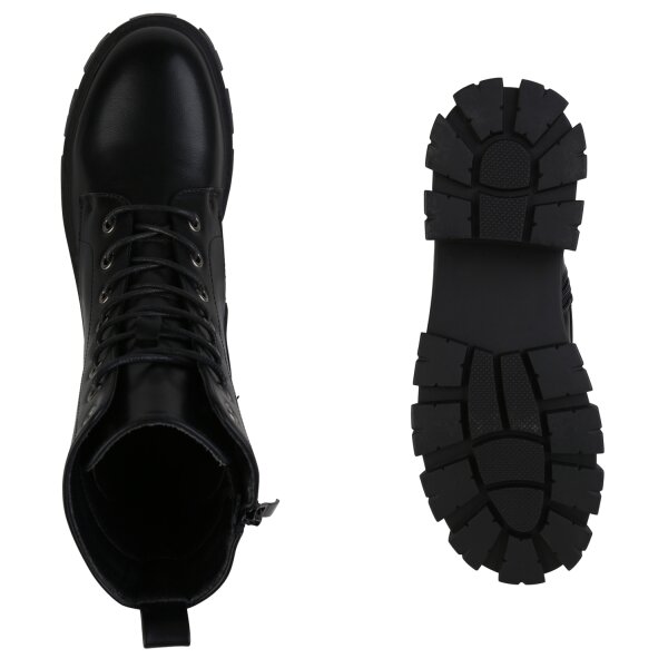 Stiefelparadies Damen Plateau Boots in Schwarz 50% Rabatt für begrenzte Zeit