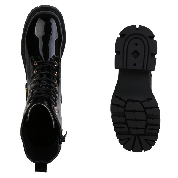 Stiefelparadies Damen Plateau Boots in Schwarz Lack Rabatte dieses Monats