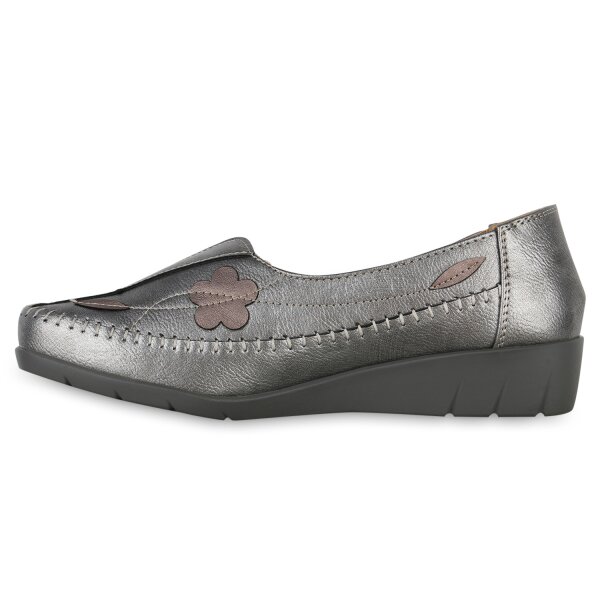 Stiefelparadies Damen Slip Ons in Grau Metallic im Angebot