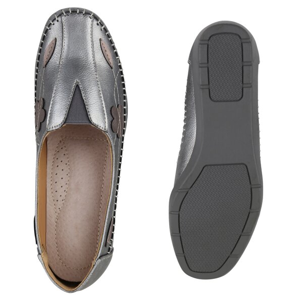 Stiefelparadies Damen Slip Ons in Grau Metallic im Angebot