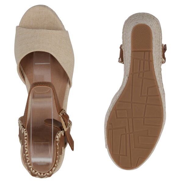 Stiefelparadies Damen Keilsandaletten in Beige Fabrikpreis
