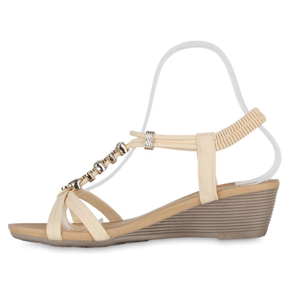 Stiefelparadies Damen Keilsandaletten in Beige Sonderangebot