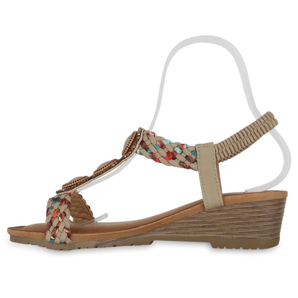 Stiefelparadies Damen Keilsandaletten in Khaki Flash Sale