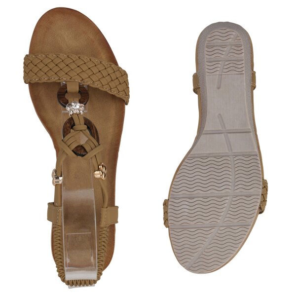 Stiefelparadies Damen Keilsandaletten in Khaki Online Shopping