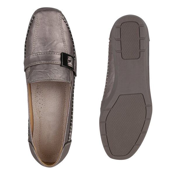 Stiefelparadies Damen Keilslippers in Bronze Metallic Exklusive Angebote