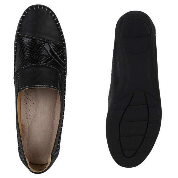 Stiefelparadies Damen Keilslippers in Schwarz Lack Blitzangebot