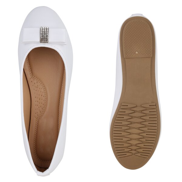 Stiefelparadies Damen Klassische Ballerinas in Weiss Neuheiten