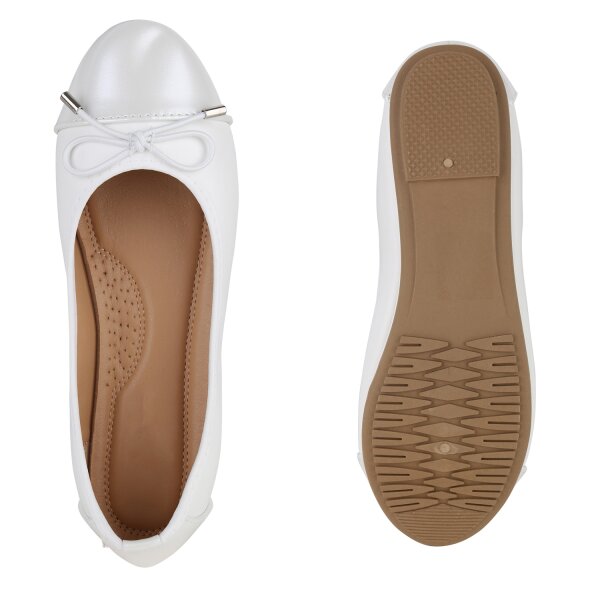 Stiefelparadies Damen Klassische Ballerinas in Weiss Lack Bestseller