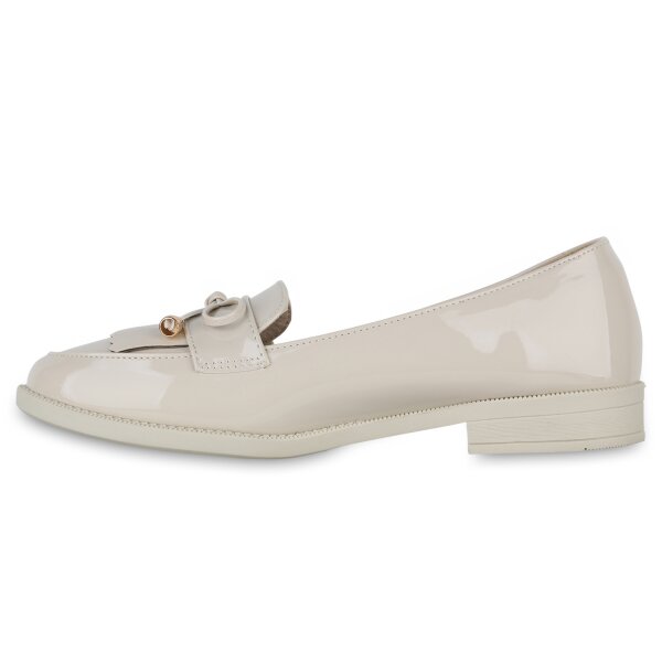 Stiefelparadies Damen Klassische Slippers in Beige Lack Tägliche Deals