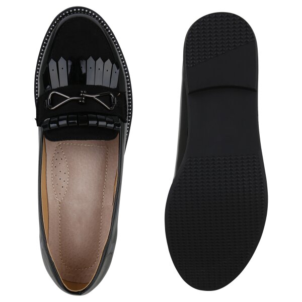 Stiefelparadies Damen Klassische Slippers in Schwarz Lack Sonderangebote