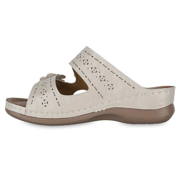 Stiefelparadies Damen Komfort Sandalen in Beige Tiefpreis