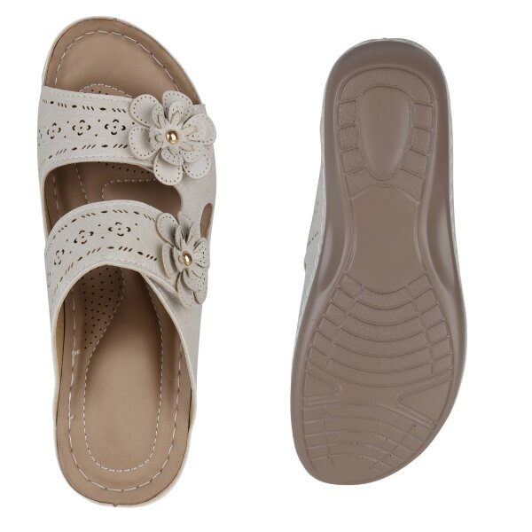 Stiefelparadies Damen Komfort Sandalen in Beige Tiefpreis