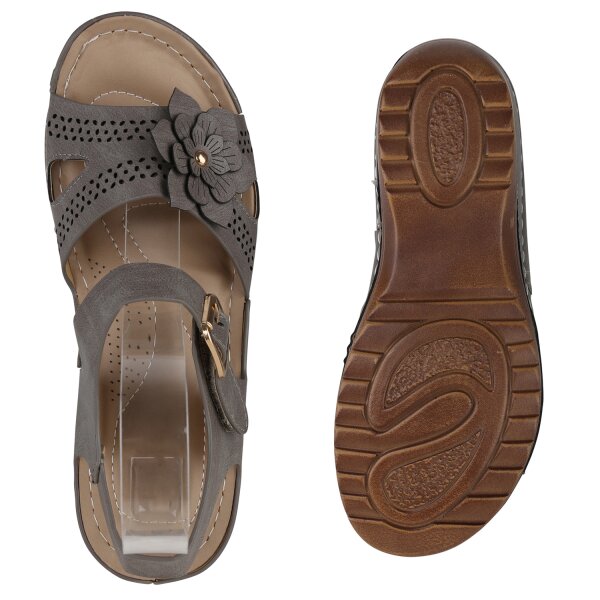 Stiefelparadies Damen Komfort Sandalen in Khaki Kostenlose Rückgabe