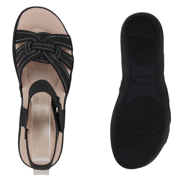 Stiefelparadies Damen Komfort Sandalen in Schwarz Begrenzte Freigabe