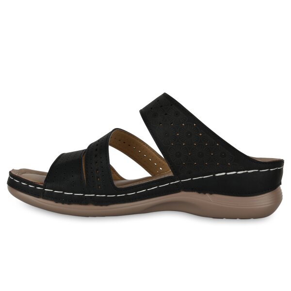 Stiefelparadies Damen Komfort Sandalen in Schwarz Letzte 3 Tage