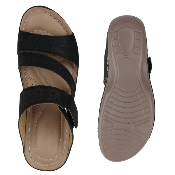 Stiefelparadies Damen Komfort Sandalen in Schwarz Letzte 3 Tage