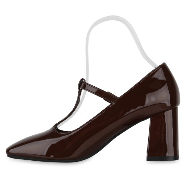 Stiefelparadies Damen Mary Janes in Dunkelbraun Lack Zeitbegrenzte Promotion