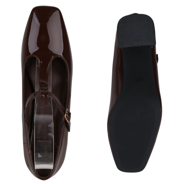 Stiefelparadies Damen Mary Janes in Dunkelbraun Lack Zeitbegrenzte Promotion