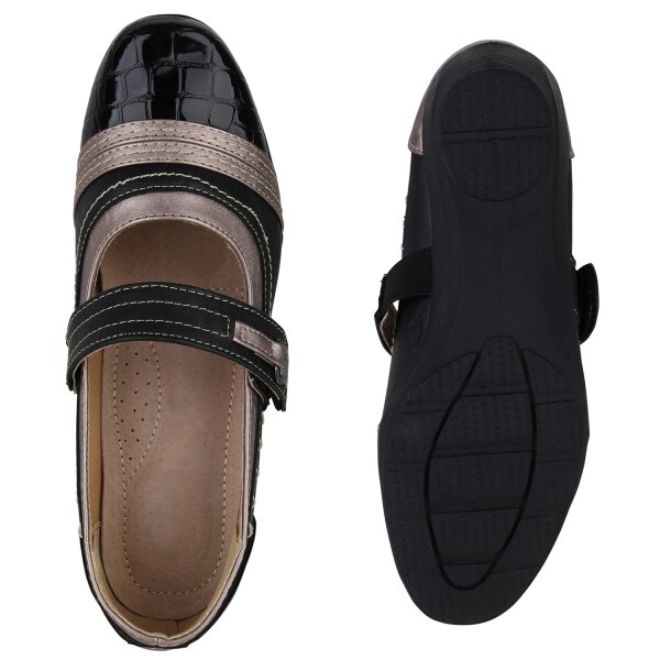 Stiefelparadies Damen Mary Janes in Schwarz Grau Lack Metallic Bis zu 50% Rabatt