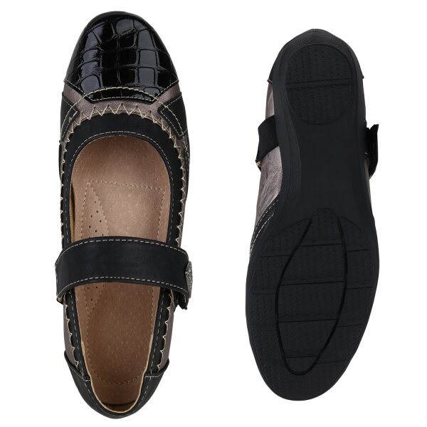 Stiefelparadies Damen Mary Janes in Schwarz Kroko Lack Bis zu 60% Rabatt