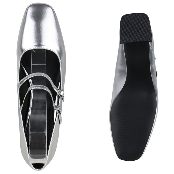 Stiefelparadies Damen Mary Janes in Silber Nur für heute