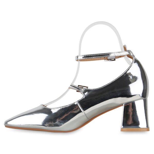 Stiefelparadies Damen Mary Janes in Silber Sonderangebot der Fabrik