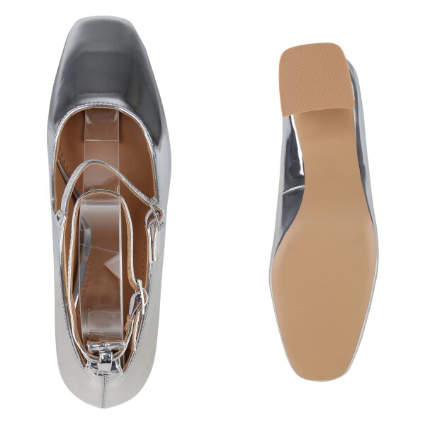 Stiefelparadies Damen Mary Janes in Silber Sonderangebot der Fabrik