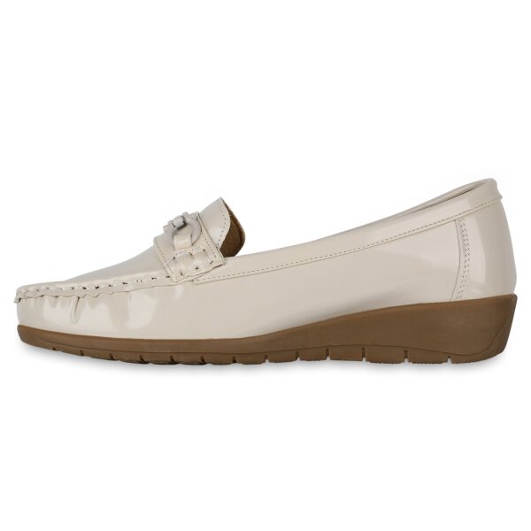 Stiefelparadies Damen Mokassins in Beige Lack Bis zu 55% Rabatt